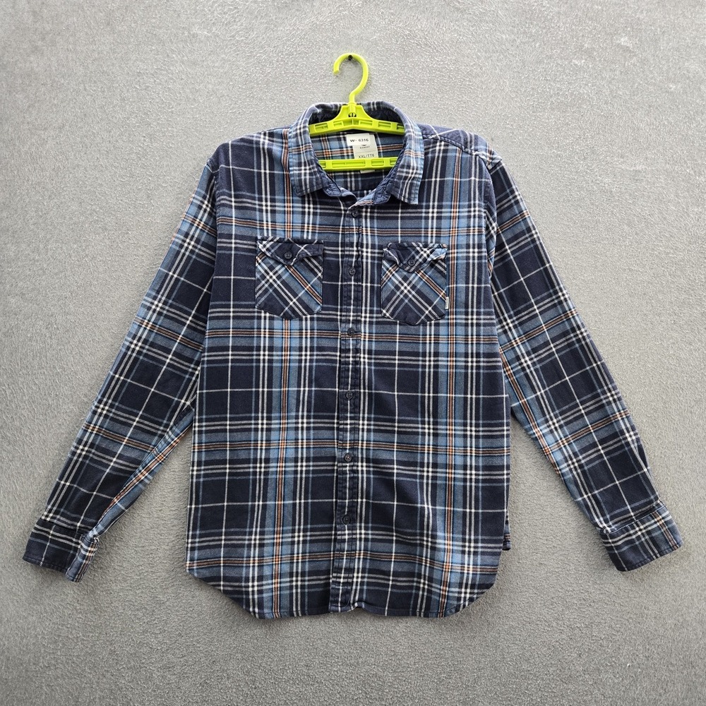 Element Men Button Up Shirt XXL/TTG Navy Plaid Flannel Work Long Sleeve